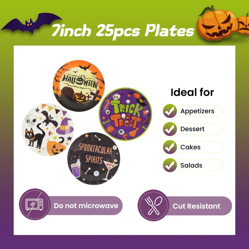 KFJBPB 48 Pack Halloween Paper Plates 7 inch  Halloween Party Plates Ghost Cat Pumpkin Disposable Plates Cake Plate Dessert Plates Dinner Plates for Birthday Halloween Party Supplies (Halloween) - Image 3