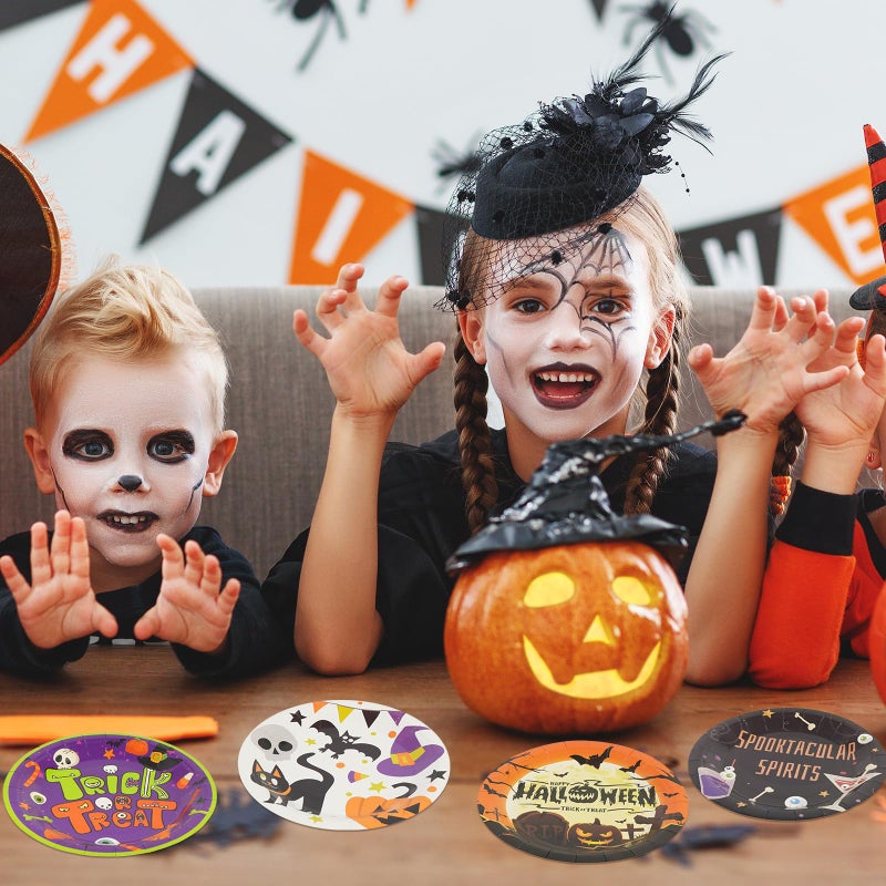 KFJBPB 48 Pack Halloween Paper Plates 7 inch  Halloween Party Plates Ghost Cat Pumpkin Disposable Plates Cake Plate Dessert Plates Dinner Plates for Birthday Halloween Party Supplies (Halloween) - Image 5