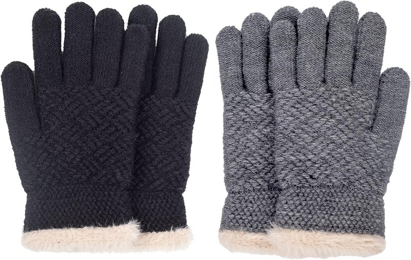 FENELY 2 Pairs Kid Winter Knit Gloves Stretchy Warm Gloves Gift for Boy Girl - Image 1