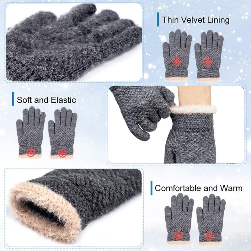 FENELY 2 Pairs Kid Winter Knit Gloves Stretchy Warm Gloves Gift for Boy Girl - Image 3