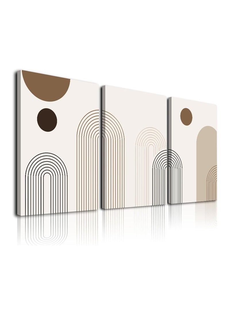 RATSAW Set Of 3 Framed Canvas Wall Arts Stretched Over Wooden Frame with a Bohemian Art Design Framed Canvas for Living Room, Minimalist Neutral Beige Brown Geometry Artwork Paintings, Room Decor Ready To Hang  - Image 2