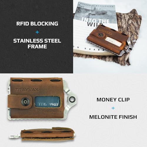 Trayvax Element Wallet, RFID Front Pocket Credit Card Holder with Money Clip, Minimalist Slim Leather Metal Wallet for Men and Women, Raw Mississippi Mud - Image 4