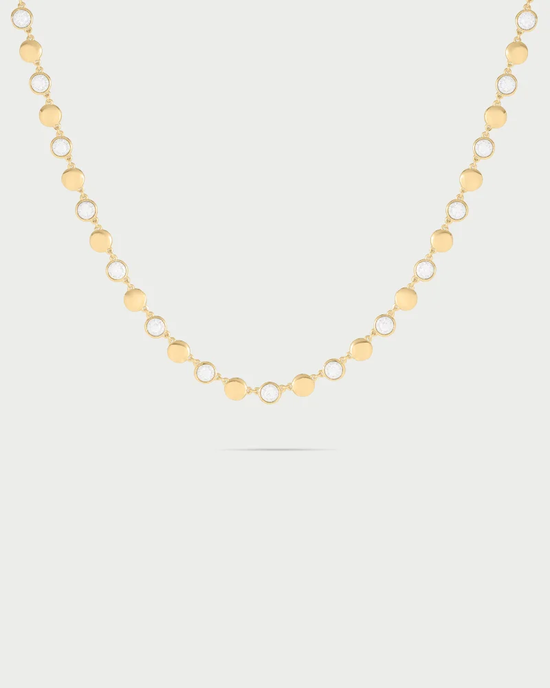 Rue Des Mill Necklace with pav√© and with plain circles - STARDUST TEN - Yellow gold