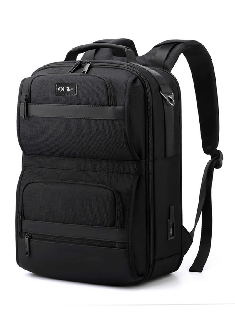 هايك Hike 16.5 Inch Durable Laptop Backpack Waterproof Business Casual Daypack with Built in USB Port for Men Women in Travel Office School College, HK2201-BLACK - Image 3