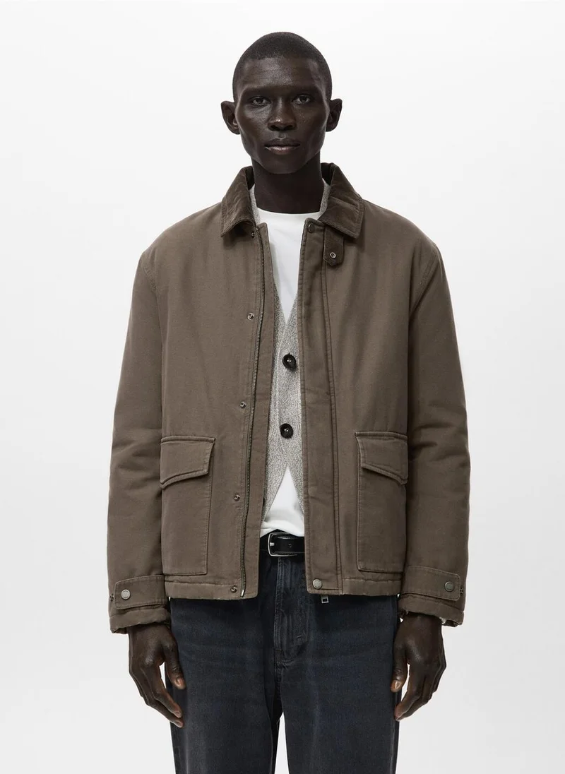 Mango Man Quilted jacket with corduroy collar