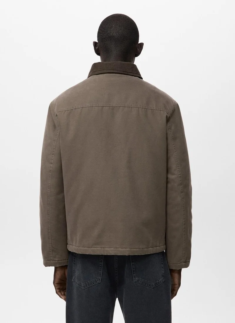 Mango Man Quilted jacket with corduroy collar