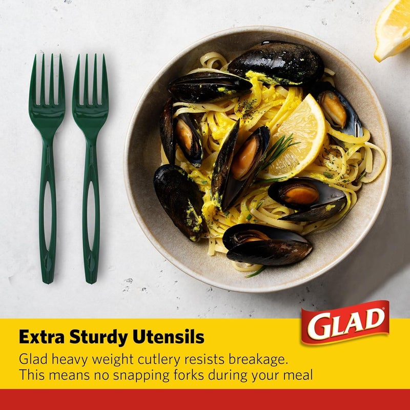 Glad Plastic Heavy Duty Forks  70ct Green Cutlery Forks | Green Forks| Set of Heavy Duty Disposable Party Utensils and Sturdy Cutlery - 70 Count - 12 Pack - Image 2