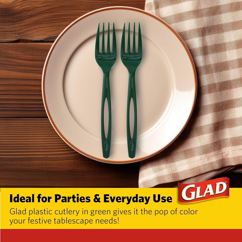 Glad Plastic Heavy Duty Forks  70ct Green Cutlery Forks | Green Forks| Set of Heavy Duty Disposable Party Utensils and Sturdy Cutlery - 70 Count - 12 Pack - Image 3