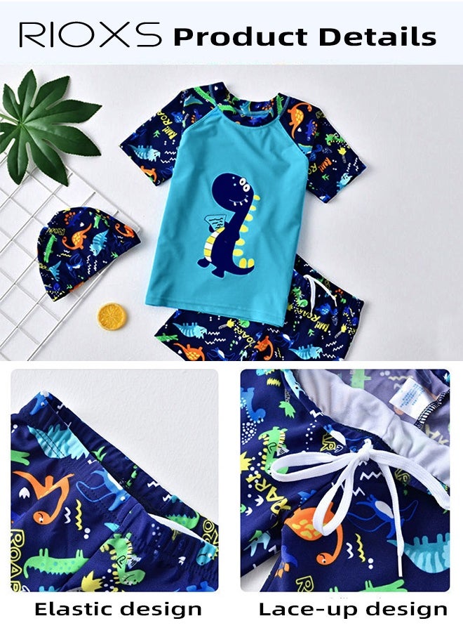 RIOXS Boys Rash Guard Swimsuits Set, Watersports Clothing For Toddlers Kids Boys, Dinosaur Rash Guard Swimwear, Comfy Top And Shorts With Swimming Goggles, Bathing Cap And Earplugs  - Image 5