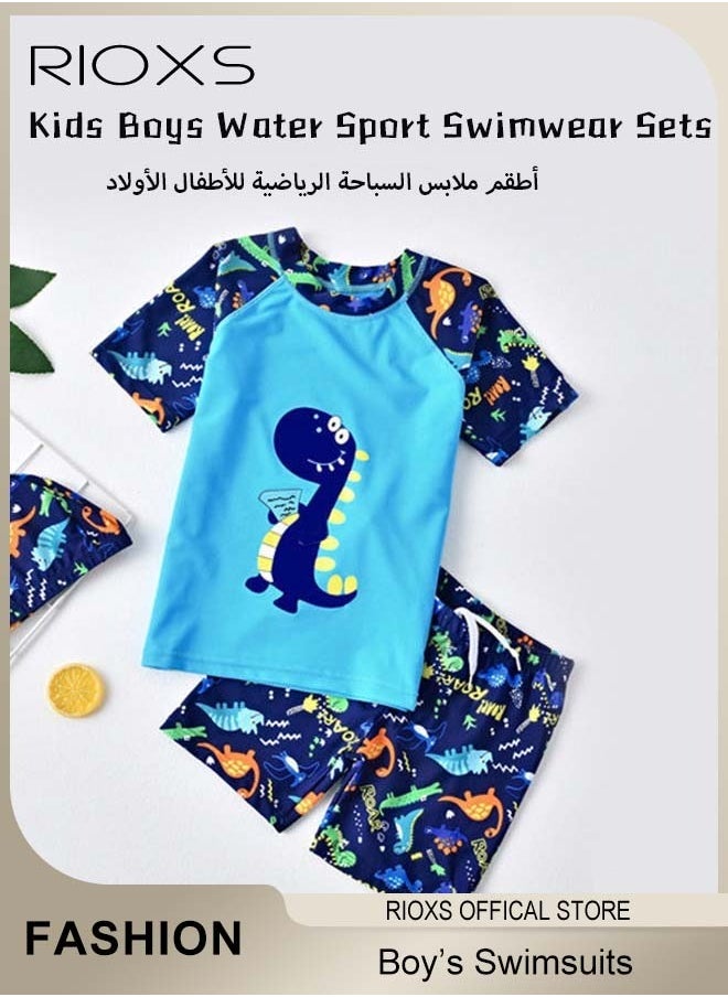 RIOXS Boys Rash Guard Swimsuits Set, Watersports Clothing For Toddlers Kids Boys, Dinosaur Rash Guard Swimwear, Comfy Top And Shorts With Swimming Goggles, Bathing Cap And Earplugs  - Image 3
