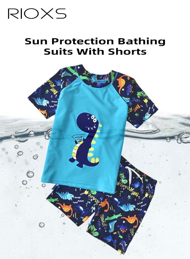 RIOXS Boys Rash Guard Swimsuits Set, Watersports Clothing For Toddlers Kids Boys, Dinosaur Rash Guard Swimwear, Comfy Top And Shorts With Swimming Goggles, Bathing Cap And Earplugs, Blue - Image 5