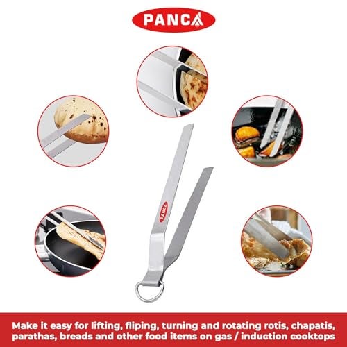 Panca Premium Papad Jali with Tong,Paneer Grill,Roti Maker,Barbeque Jali Roaster Chapati Toast Grill Wooden Handle Vegetable Tandoor Net & Chimta,Baigan Bharta,Masala Papad Maker - 0.5 L,22 Cm,Silver - Image 3