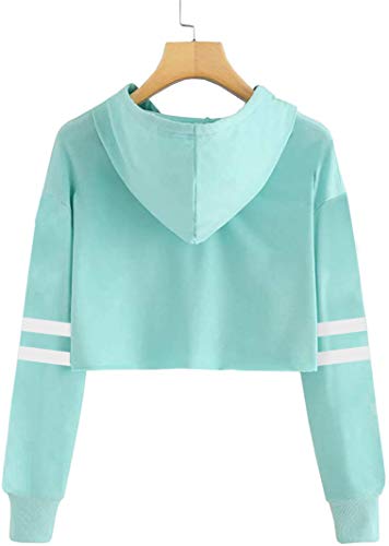 Meikulo Girls Hoodies Long Sleeve Crop Tops Sweatshirts Jogger Sweatpants Kids Athletic Sweatsuit Tracksuit Activewear 2 Piece Cute Striped Sport Outfits Light Green, 13-14 Years - Image 3
