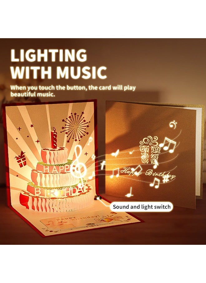 Generic - Pop-Up 3D Cake Birthday Card, Beautiful Blessing Card With Warm Light And Music, Suitable For All People - Image 1