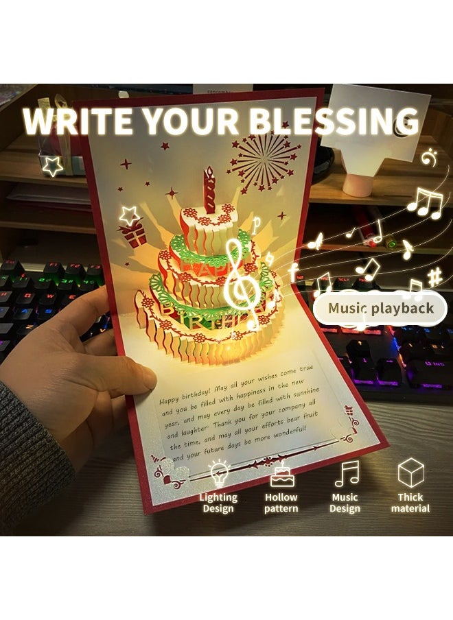 Generic - Pop-Up 3D Cake Birthday Card, Beautiful Blessing Card With Warm Light And Music, Suitable For All People - Image 1