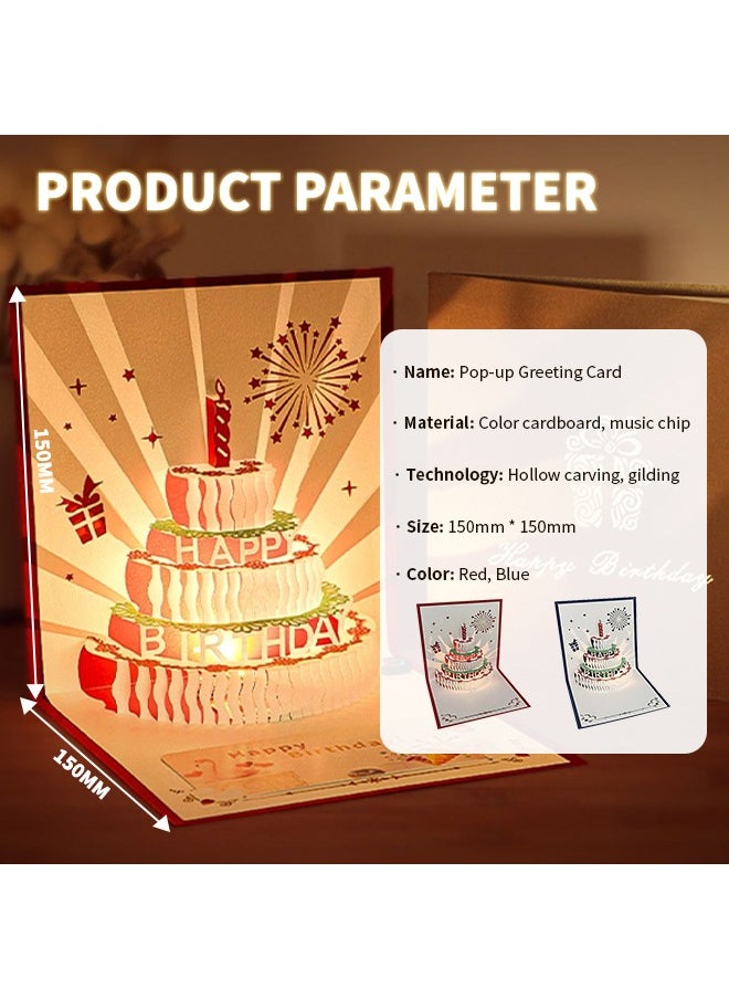 Generic - Pop-Up 3D Cake Birthday Card, Beautiful Blessing Card With Warm Light And Music, Suitable For All People - Image 1