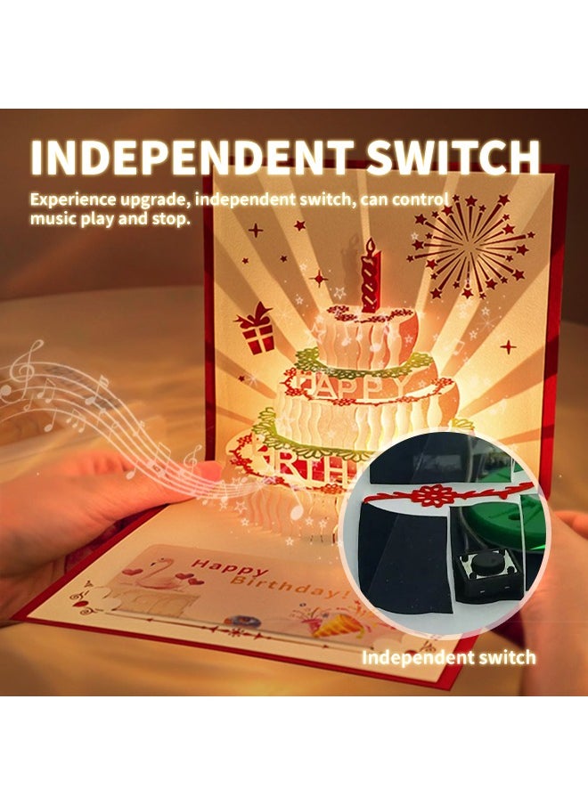Generic - Pop-Up 3D Cake Birthday Card, Beautiful Blessing Card With Warm Light And Music, Suitable For All People - Image 1
