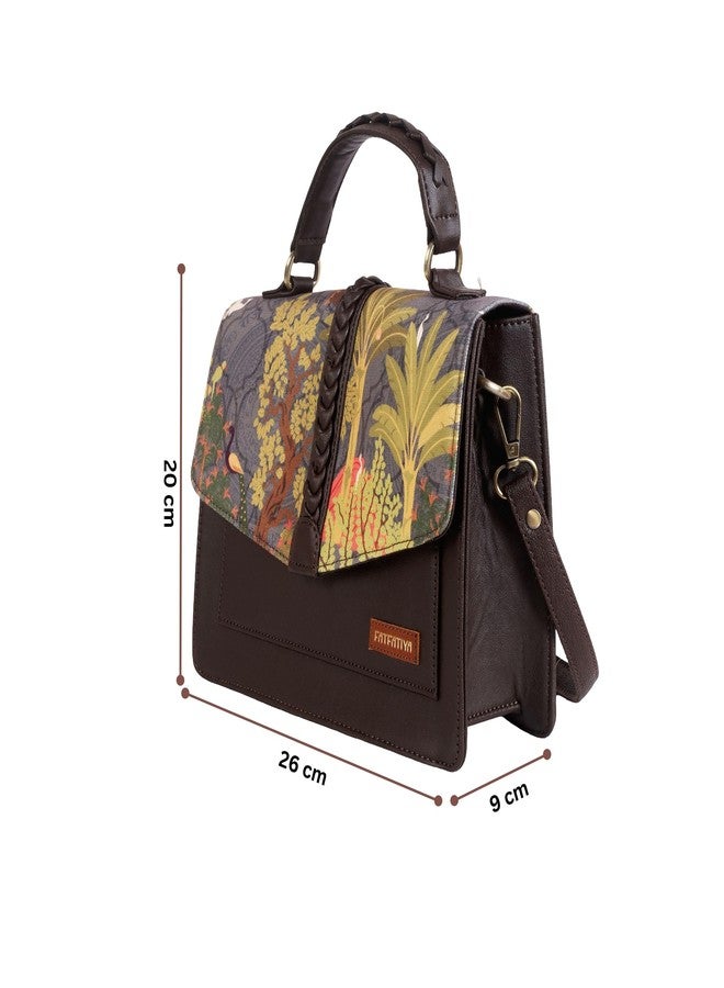 Fatfatiya Tropical Garden Print Satchel Bag - Vegan Leather Structured Handbag with Detachable Sling Strap for Office, College & Travel - Image 4
