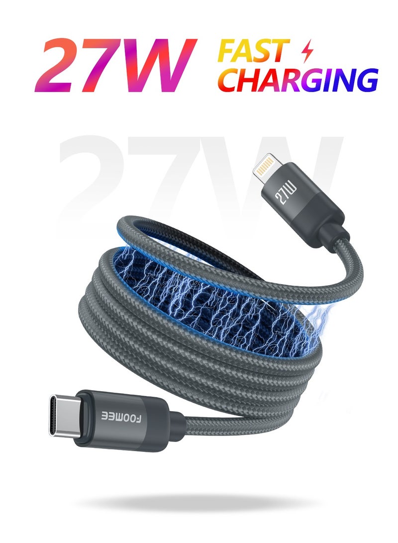فو ميالتكنولوجيا المحدودة كابل بيانات USB-C إلى Lightning مغناطيسي بقوة 27 وات بطول 1.2 متر (4 أقدام) من النايلون المضفر، شحن سريع متزامن، كابل شحن مغناطيسي مضاد للتشابك لأجهزة iPhone - Image 1