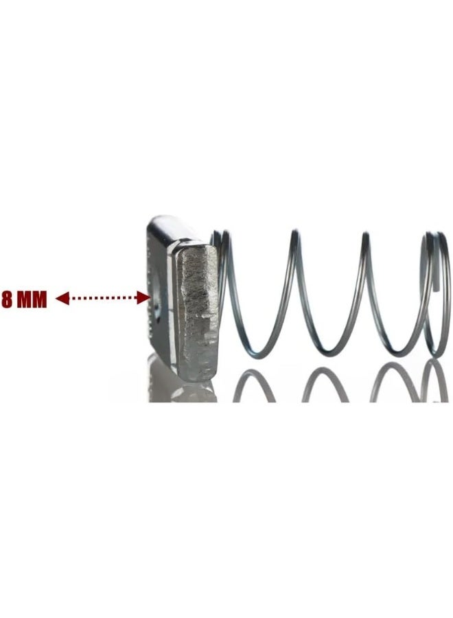 Biella Strut Channel Nuts, M8 - Spring Nuts With Zinc Electroplate Finish, Long Spring For Use With Strut (5 Pack) - Image 3