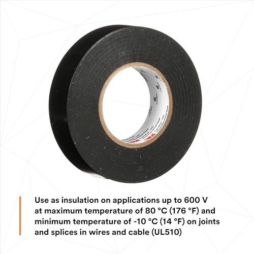 3M Temflex Vinyl Electrical Tape 175, Flame Retardant, Pressure-Sensitive Adhesive, Electrical and Mechanical Protection, Black, 7 mil, 3/4 in x 60 ft, 10 Rolls - Image 4