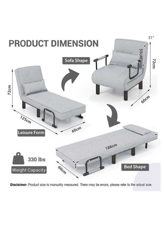 HQ-GAMING Convertible Sofa Bed, Folding Sofa Bed 3-in-1 Foldable Lounge Couch for Living Room Linen Fabric Armchairs Upholstered Lazy Bed, for Nursery Living Room Office (Grey)  - Image 3