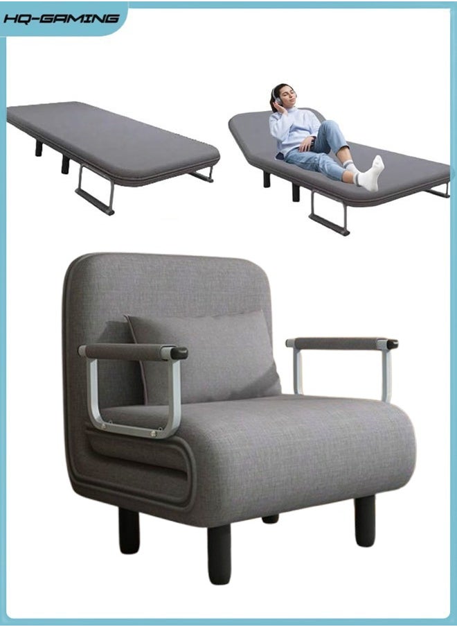 HQ-GAMING Convertible Sofa Bed, Folding Sofa Bed 3-in-1 Foldable Lounge Couch for Living Room Linen Fabric Armchairs Upholstered Lazy Bed, for Nursery Living Room Office (Grey)  - Image 1