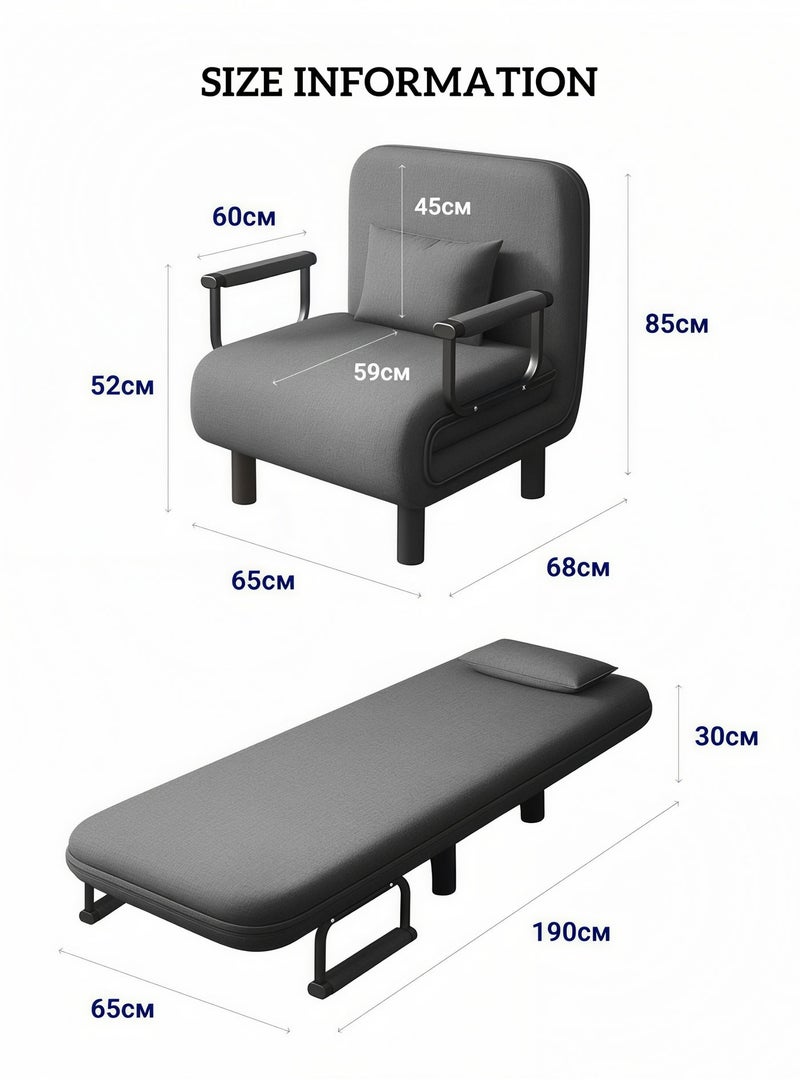 HQ-GAMING Convertible Sofa Bed, Folding Sofa Bed 3-in-1 Foldable Lounge Couch for Living Room Linen Fabric Armchairs Upholstered Lazy Bed, for Nursery Living Room Office (Grey) - Image 2