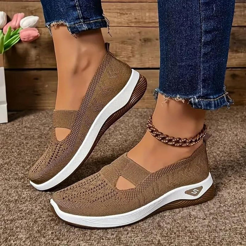 Wang Damai Women's Orthopedic Walking Shoes,Woven Breathable Orthowalkway Womens Sneakers,Lightweight Non-Slip Arch Support Slip on Shoes Brown 39 - Image 2