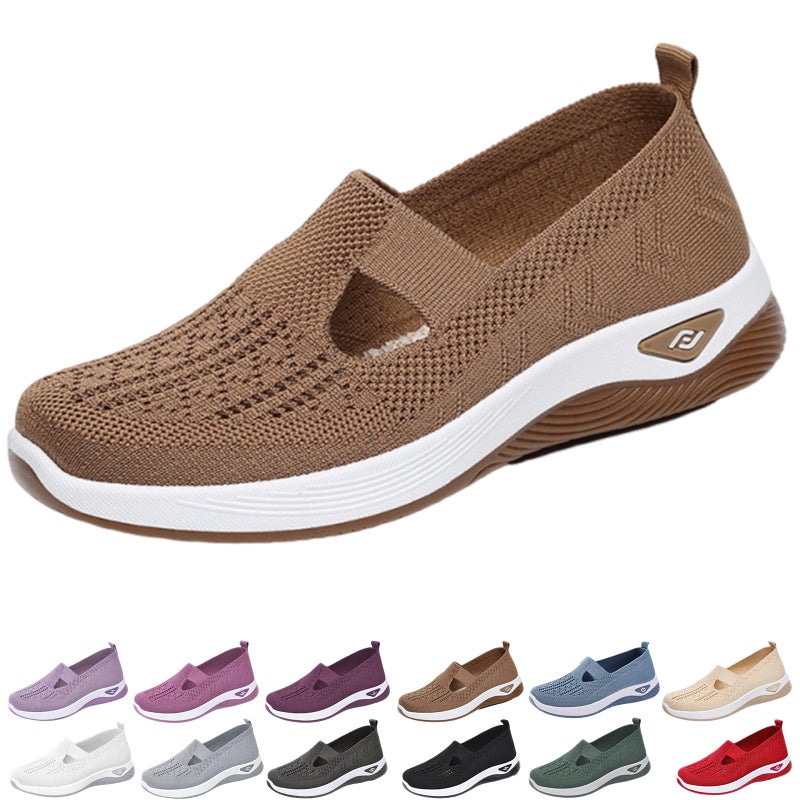 Wang Damai Women's Orthopedic Walking Shoes,Woven Breathable Orthowalkway Womens Sneakers,Lightweight Non-Slip Arch Support Slip on Shoes Brown 39 - Image 1