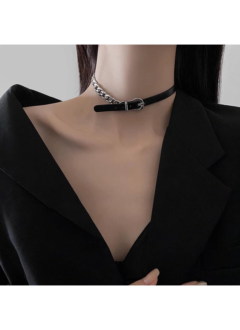 Black White Dog Bone Y2K Choker Necklace Black stitching necklace 
