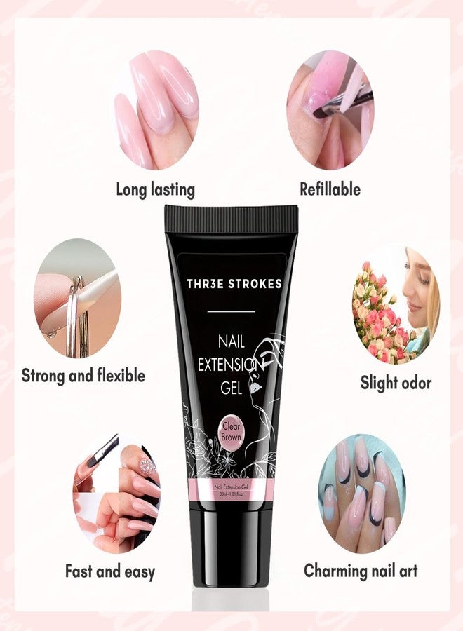 THR3E STROKES Poly Nail Gel Extension Kit,10 IN 1 UV Nail Lamp, Builder Gel, Slip Solution, Clear polygel, Ge-l Brush, Spatchula, Dappen dish, 60ML Slip solution, Top Coat Base Coat , Tips Nail Art Kit (10 IN 1 KIT) (NUDE, 10 IN 1 KIT) - Image 2
