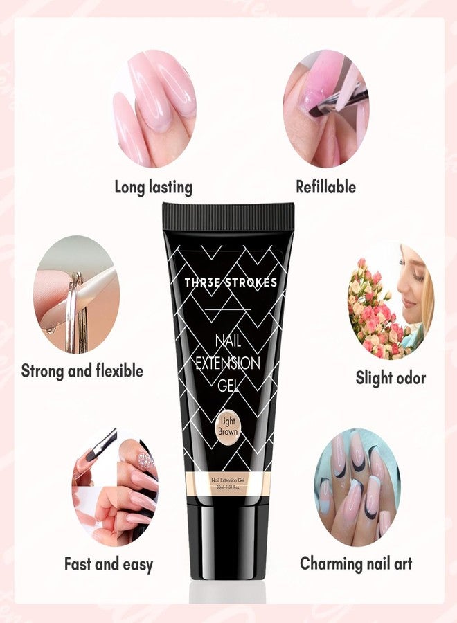 THR3E STROKES Poly Nail Gel Extension Kit,10 IN 1 UV Nail Lamp, Builder Gel, Slip Solution, Clear polygel, Ge-l Brush, Spatchula, Dappen dish, 60ML Slip solution, Top Coat Base Coat , Tips Nail Art Kit (10 IN 1 KIT) (NUDE, 10 IN 1 KIT) - Image 3