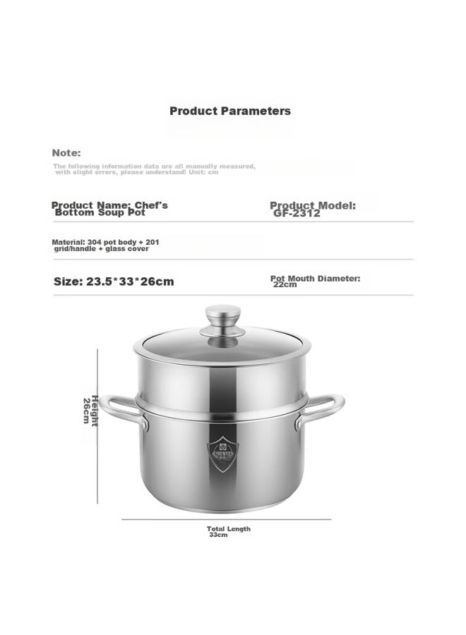 Guofeng 304 Stainless Steel Double Boiler With Steamer Insert, 22cm Soup Pot For Steaming, Cooking, And Stewing, Multi-purpose, Heat-resistant Handle, Suitable For Gas And Induction Cooktops - Image 5