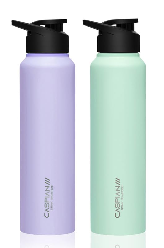 CASPIAN /// HIke ISI Certified Stainless Steel Water Bottle 1 ltr. (Purple & Light Green, 1 Litre, Set of 2) | Leak Proof Sipper for Fridge Home Office Travel School Kids Boys Girls Adults Sports Gym - Image 1