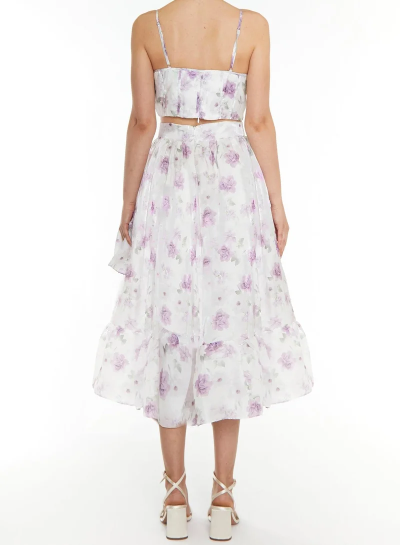 True Decadence Joelle Co-ord Lilac Floral Organza Corset Style Crop Top