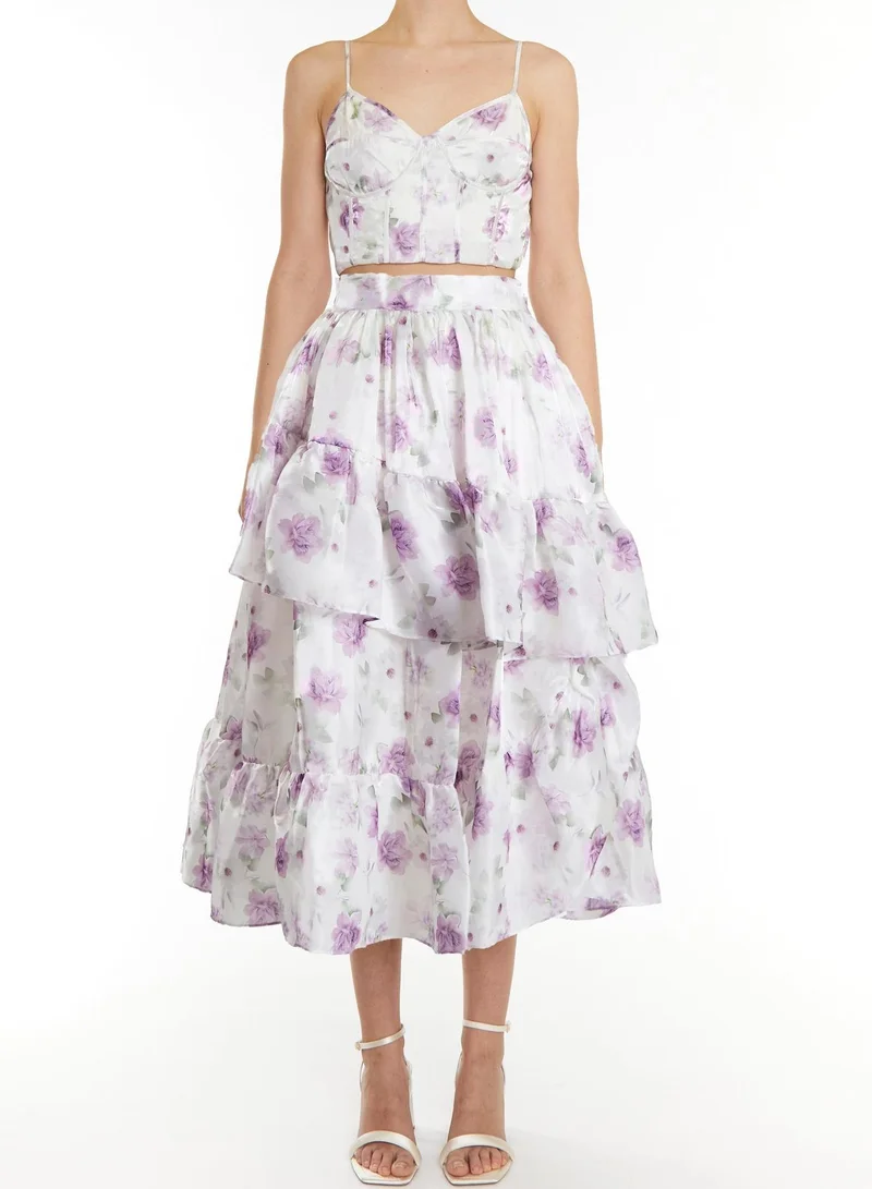 ترو ديكادينس Joelle Co-ord Lilac Floral Organza Corset Style Crop Top