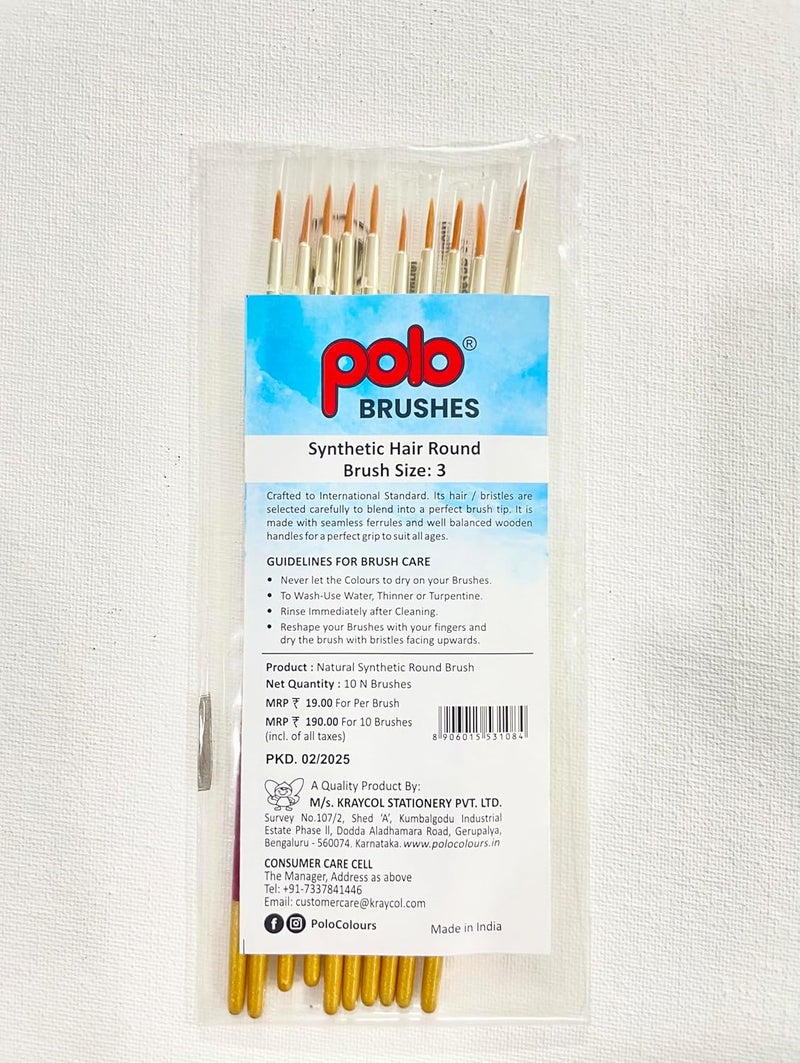 POLO Synthetic Hair Round Brushes | 3 Pack of 10 | Professional Fine Detail Paintbrush Set for Artis - Image 3