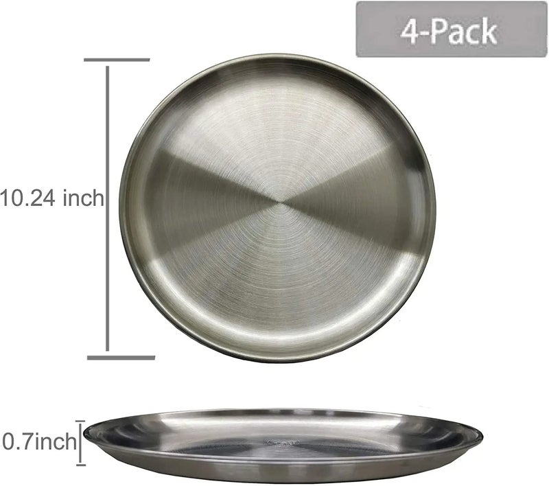 JXHAPY Reusable Brushed Metal Dinner Plates-Stainless Steel Round Plates Dinner Plate Dish Heavy Duty Kitchenware Round Metal Plates | Dishwasher Safe |Use for BBQ Steak (10 Inch 4 Pack) - Image 2