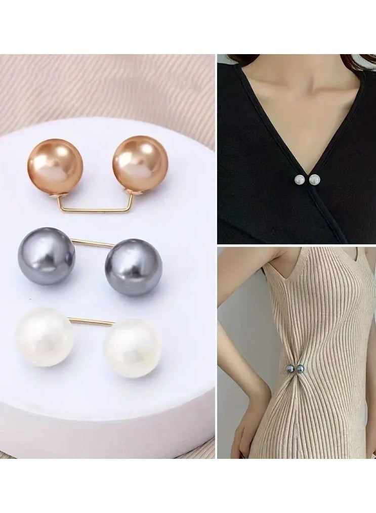 جلوسكي 3PCS اللؤلؤة بروش السلامة دبابيس مجموعة، ملحقات الأزياء لتأمين اللباس، وشار دبوس، ملابس طوق ضبط، مختلطة اللون تصميم زر اللؤلؤة - Image 1