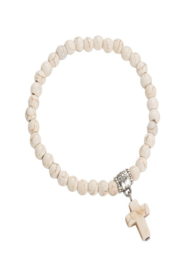 Softones 6mm Bead Cross Pendant Bracelet for Women Healing Stone Stretch Prayer Bracelet for Women,with Gift Box - Image 1