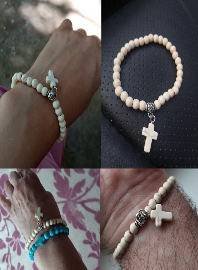 Softones 6mm Bead Cross Pendant Bracelet for Women Healing Stone Stretch Prayer Bracelet for Women,with Gift Box - Image 2