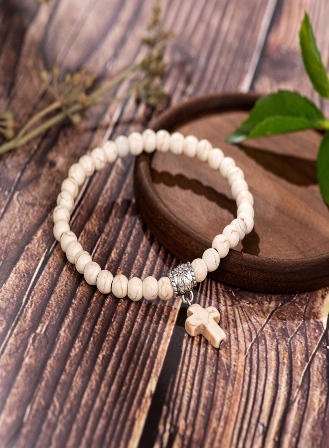 Softones 6mm Bead Cross Pendant Bracelet for Women Healing Stone Stretch Prayer Bracelet for Women,with Gift Box - Image 5
