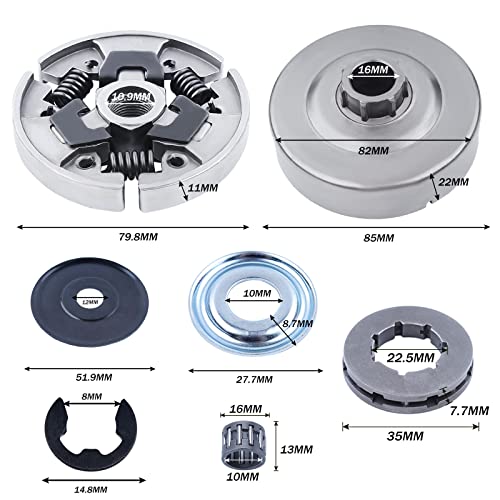 Adefol Chainsaw 3/8"-7 Clutch Drum Rim Sprocket Kit for Stihl MS660 066 064 MS640 MS661 Chainsaw, MS660 Cutch Kit With Washer E-clip Needle Bearing Replacement Parts # 1122 160 2002, 1122 007 1000 - Image 3