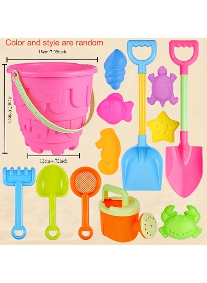 Pink 13 Pcs Beach Toys Set Large Shovel Bucket Water Sand Play Tools For Kids - Image 1