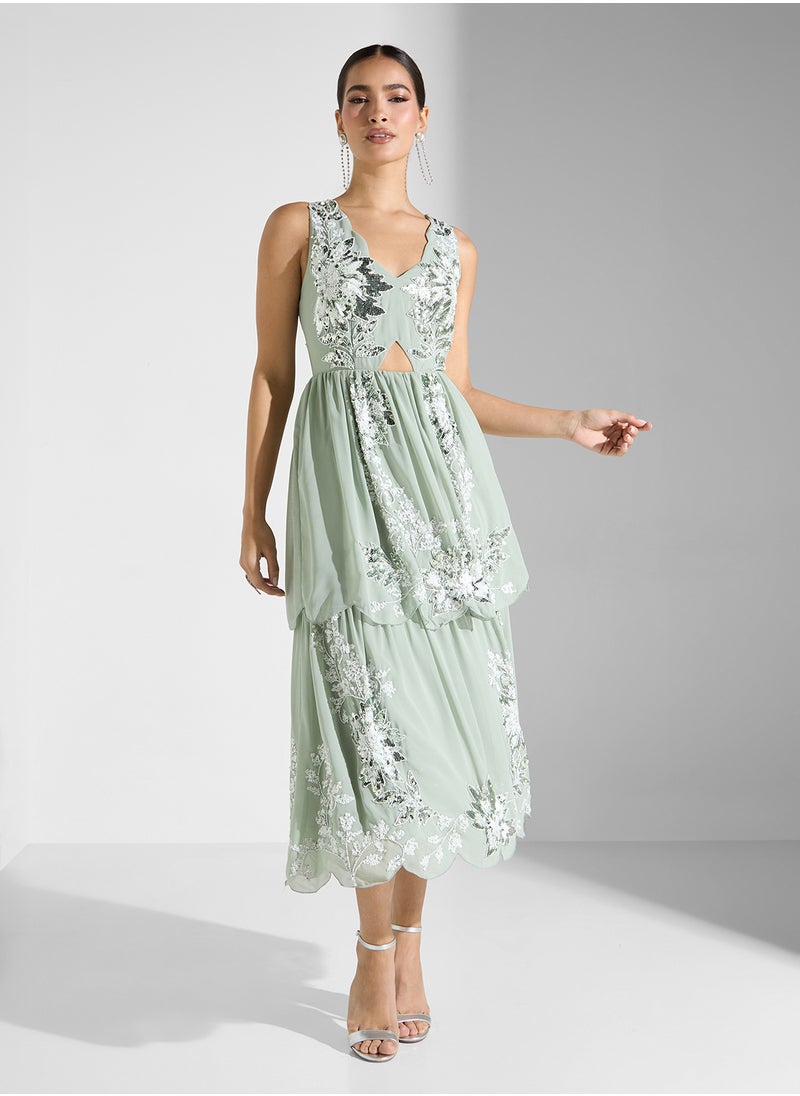 Maya Scallop Edge Tiered Sleeveless Midi Dress  - Image 1