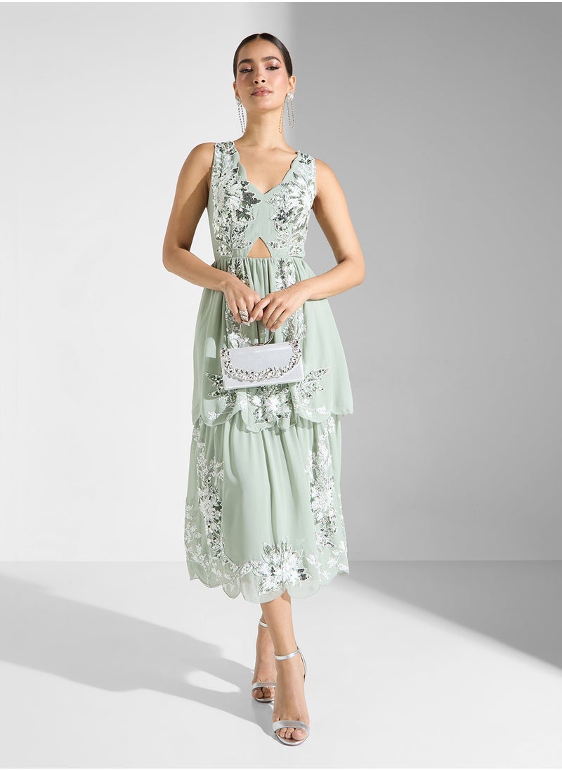 Maya Scallop Edge Tiered Sleeveless Midi Dress  - Image 4