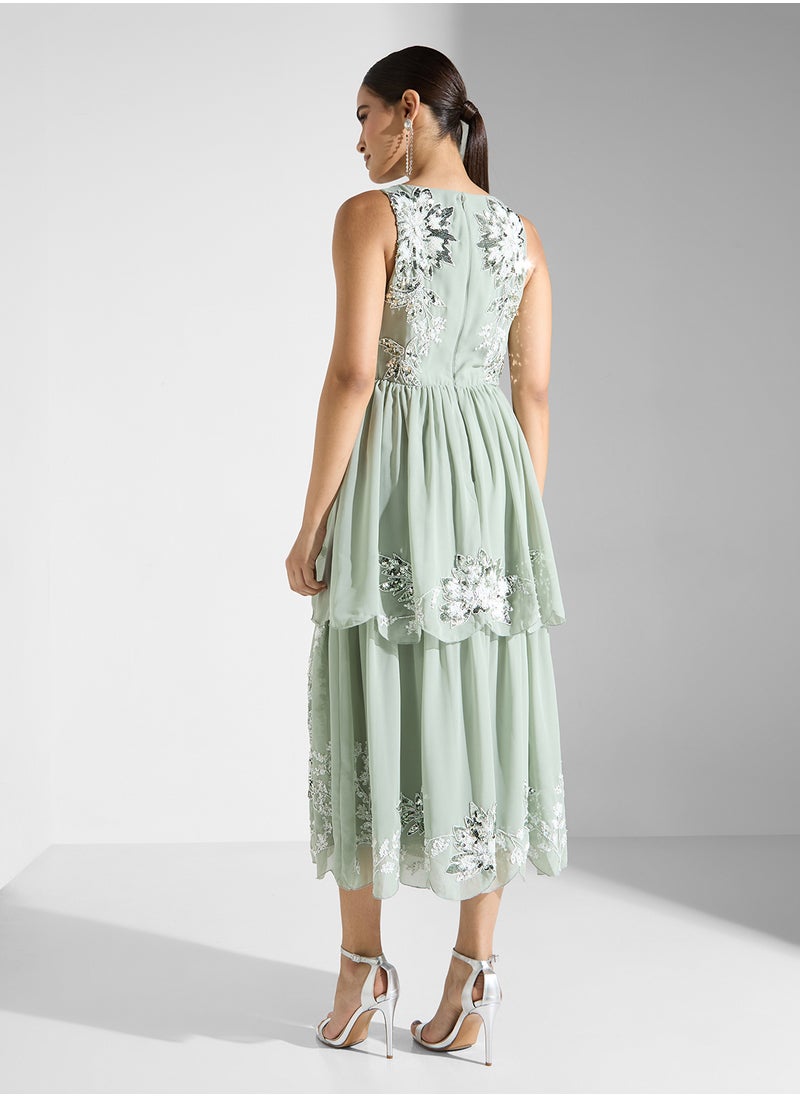 Maya Scallop Edge Tiered Sleeveless Midi Dress  - Image 2