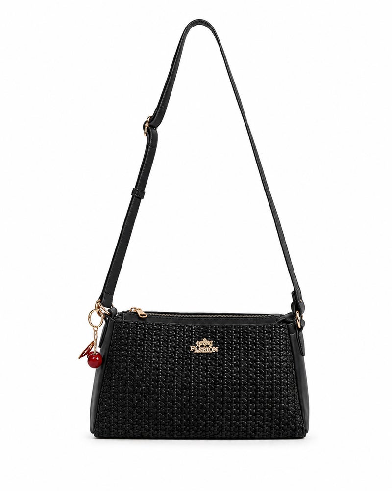Kanaz-Women's Woven Crossbody Shoulder Bag with Adjustable Strap and Zip Closure - Image 1