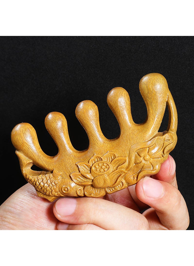 Generic Ebony Massage Comb Unisex Wide-Tooth Anti-staticLotus Fish Green Sandalwood Lotus Fish Green Sandalwood 